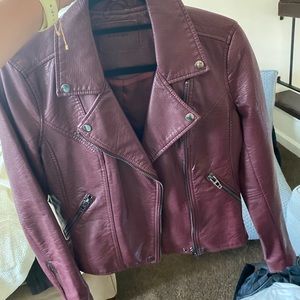 Burgundy fake leather jacket